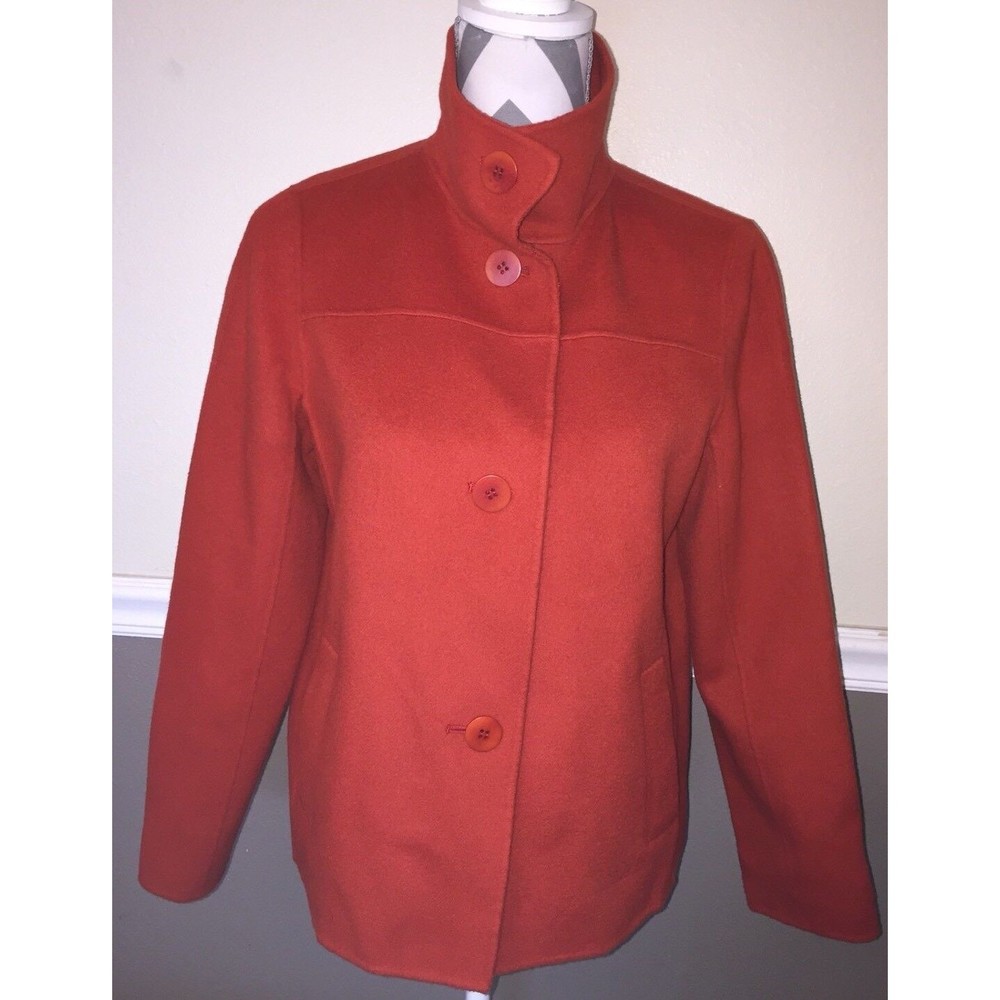 Talbots Petites Womens Jacket Red Burnt Orange Wool Button Up Classic Cost Top